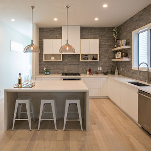 contemporary kitchen / melamine / L-shaped / island