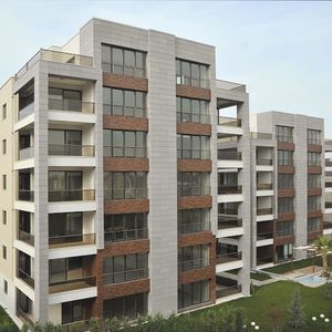 ventilated facade cladding / ceramic / textured / polished
