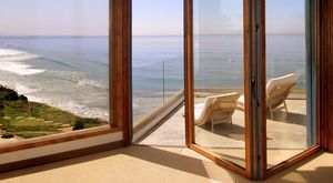 sliding and stacking patio door / folding / wooden / aluminum
