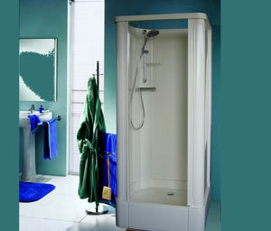 stainless steel shower cubicle / rectangular / with hinged door