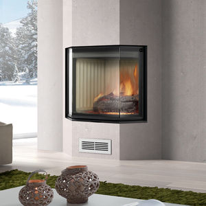 wood-burning fireplace / contemporary / closed hearth / corner