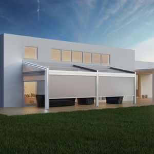 wall-mounted pergola / aluminum / fabric sliding canopy / bioclimatic