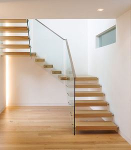 half-turn staircase / wooden steps / oak steps / stainless steel frame