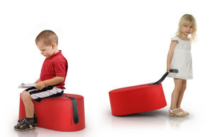 contemporary pouf / felt / round / red