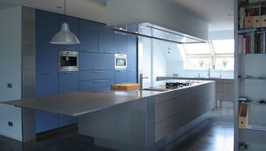 contemporary kitchen / stainless steel / island / matte