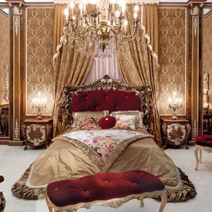 double bed / classic / with upholstered headboard / lacquered wood