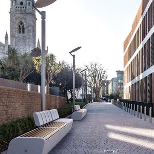 public bench / contemporary / engineered stone / stainless steel