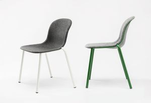 contemporary chair / stackable / upholstered / made from recycled materials