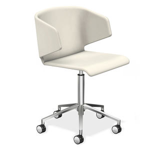 contemporary visitor chair / wooden / with armrests / upholstered