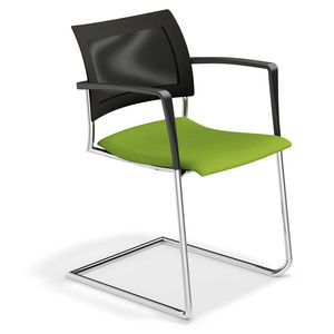 contemporary visitor chair / fabric / wooden / with armrests
