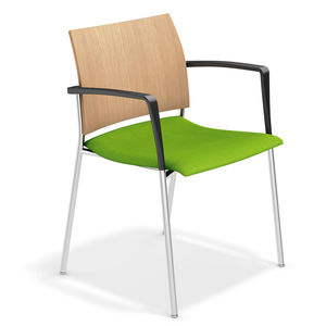 contemporary visitor chair / fabric / wooden / with armrests