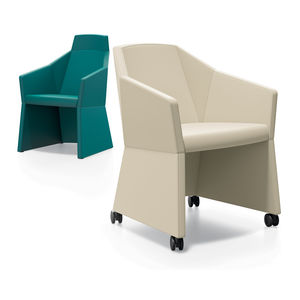 contemporary visitor armchair / fabric / on casters / brown