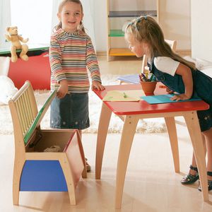 contemporary bench / wooden / with backrest / child's