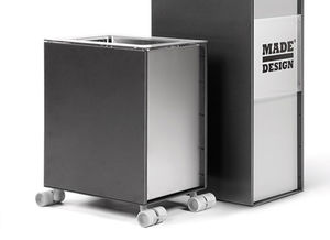 public trash can / stainless steel / with wheels / contemporary