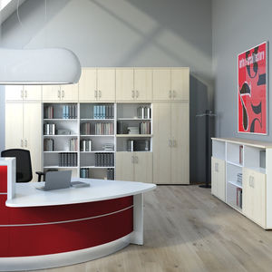 low filing cabinet / tall / wooden / glass
