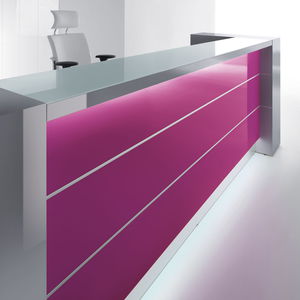 modular reception desk / aluminum / melamine / glass