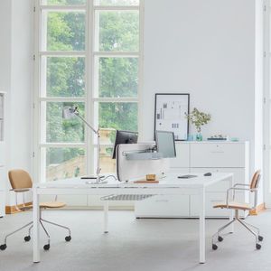 workstation desk / powder-coated steel / melamine / contemporary