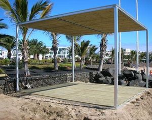 self-supporting pergola / galvanized steel / fabric sliding canopy / modular