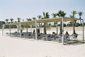 self-supporting pergola / galvanized steel / wooden canopy / modular
