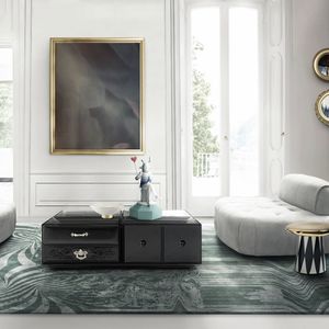 contemporary coffee table / lacquered wood / glass / rectangular