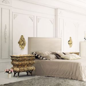 original design bedside table / wooden / brass / rectangular