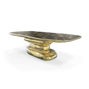 original design dining table / polished brass / marble / oval