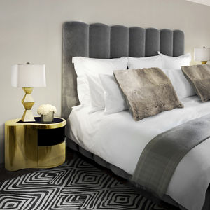original design bedside table / wooden / glass / polished brass
