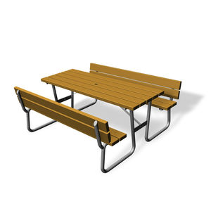 traditional picnic table / wooden / rectangular / for public spaces