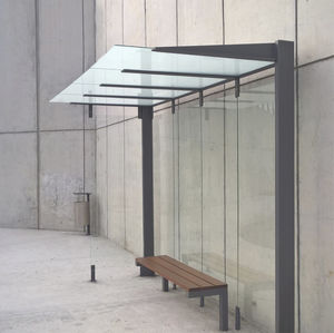glass bus shelter / steel / wood / tempered glass