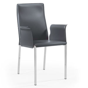 contemporary chair / with armrests / upholstered / leather