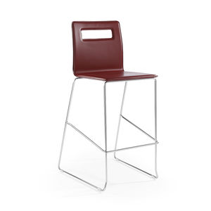 contemporary bar chair / upholstered / leather / steel