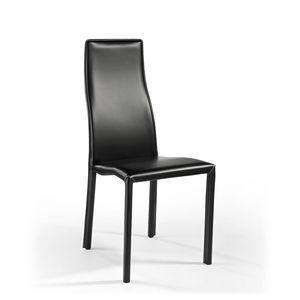 contemporary chair / upholstered / leather / aluminum