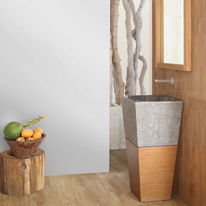 free-standing washbasin / square / marble / wooden
