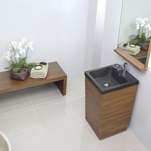 free-standing washbasin / rectangular / marble / wooden