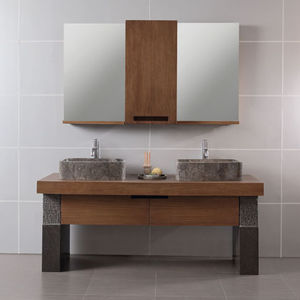 double washbasin cabinet / free-standing / wooden / marble