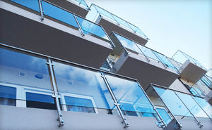outdoor railing / glass / with panels / for balconies