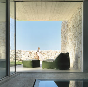 contemporary pouf / fabric / square / garden