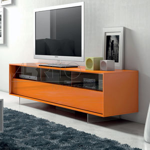 contemporary TV cabinet / lacquered wood / glass