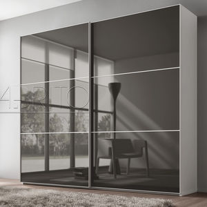 contemporary wardrobe / glass / melamine / sliding door