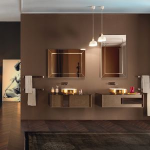 wall-hung washbasin cabinet / wooden / glass / contemporary