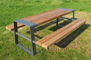 contemporary picnic table / wooden / galvanized steel / stainless steel