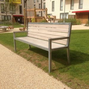 public bench / contemporary / wooden / stainless steel
