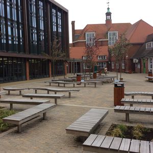 public bench / contemporary / wooden / stainless steel