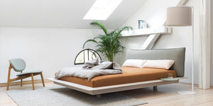 double bed / contemporary / with upholstered headboard / fabric