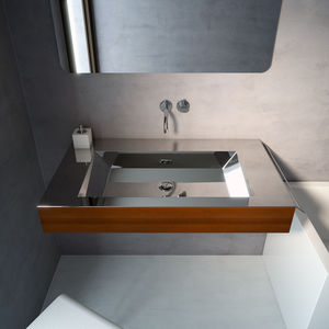 wooden vanity top / stainless steel / with integrated towel rail