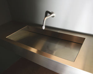 stainless steel washbasin / wall-mounted / rectangular / contemporary