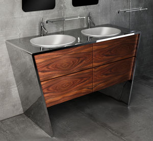 double washbasin cabinet / free-standing / wooden / stainless steel