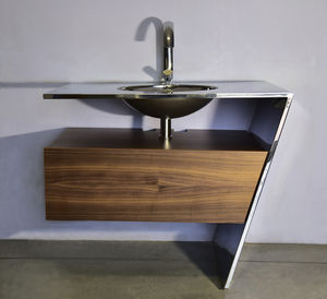 wall-hung washbasin cabinet / free-standing / wooden / stainless steel
