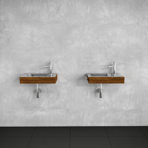wall-mounted washbasin / rectangular / wooden / stainless steel