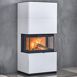 wood-burning fireplace / contemporary / closed hearth / 3-sided